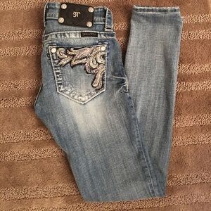 Miss Me Blue Skinny Jeans with Silver Embellishments